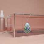Spring Meadow Oval Pendant Necklace — Floral Photo Teardrop Jewelry