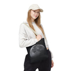 Full Moon Black Tote Bag — Moon Phase AOP Canvas Tote for Night Lovers