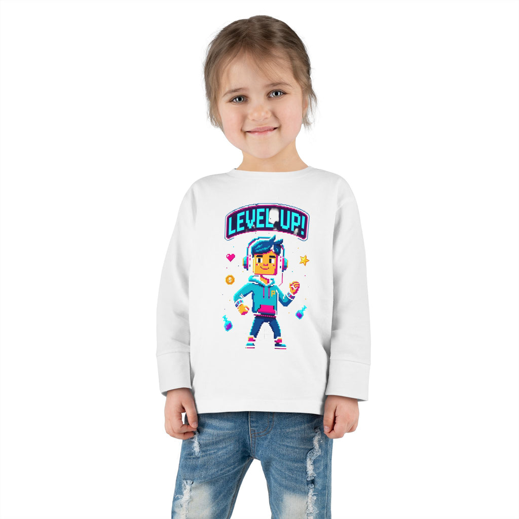 Level Up! Toddler Long Sleeve Tee — Cute Gamer Birthday Shirt