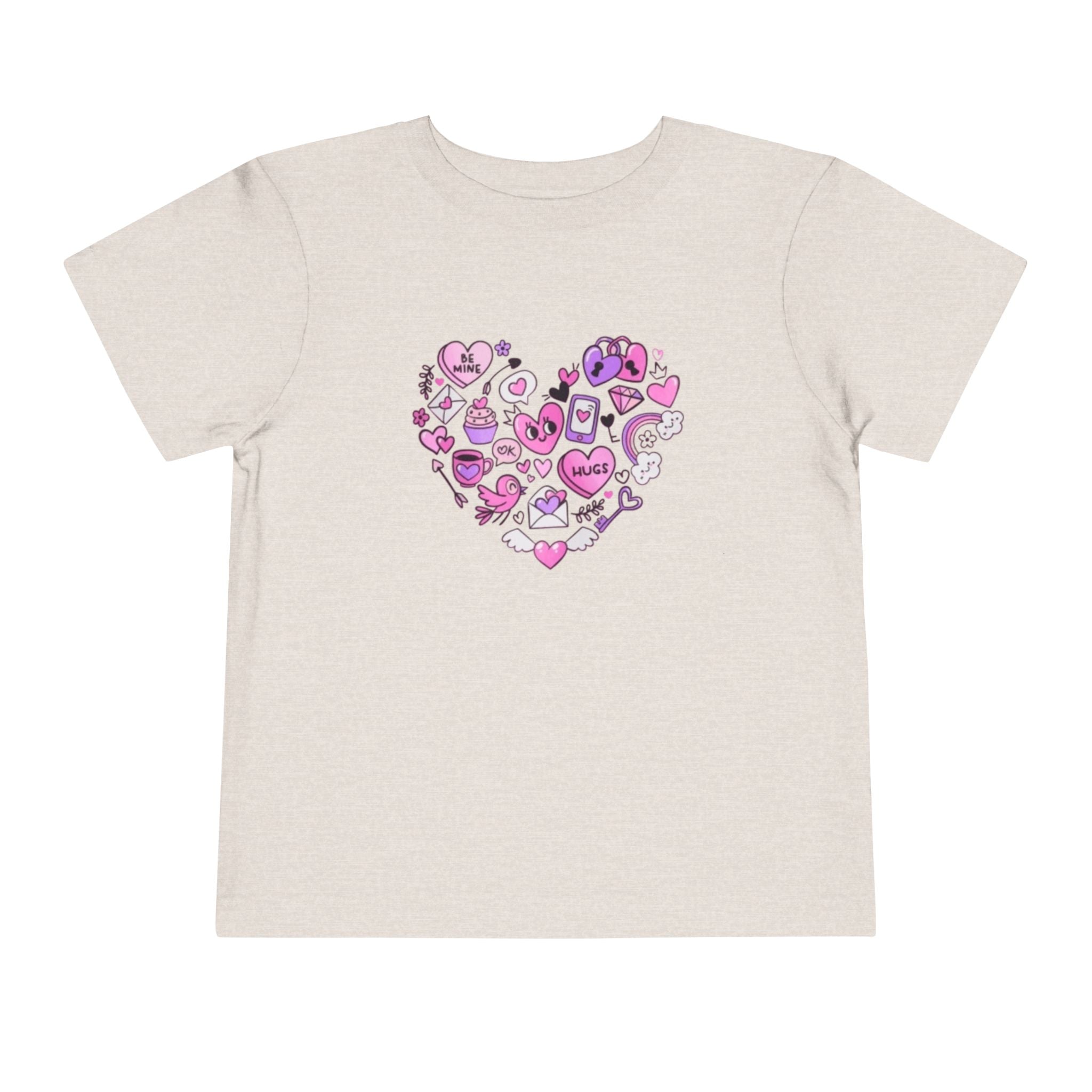 Toddler Tee — Pink Heart Doodle Design (Love, Kisses & Cute Icons)