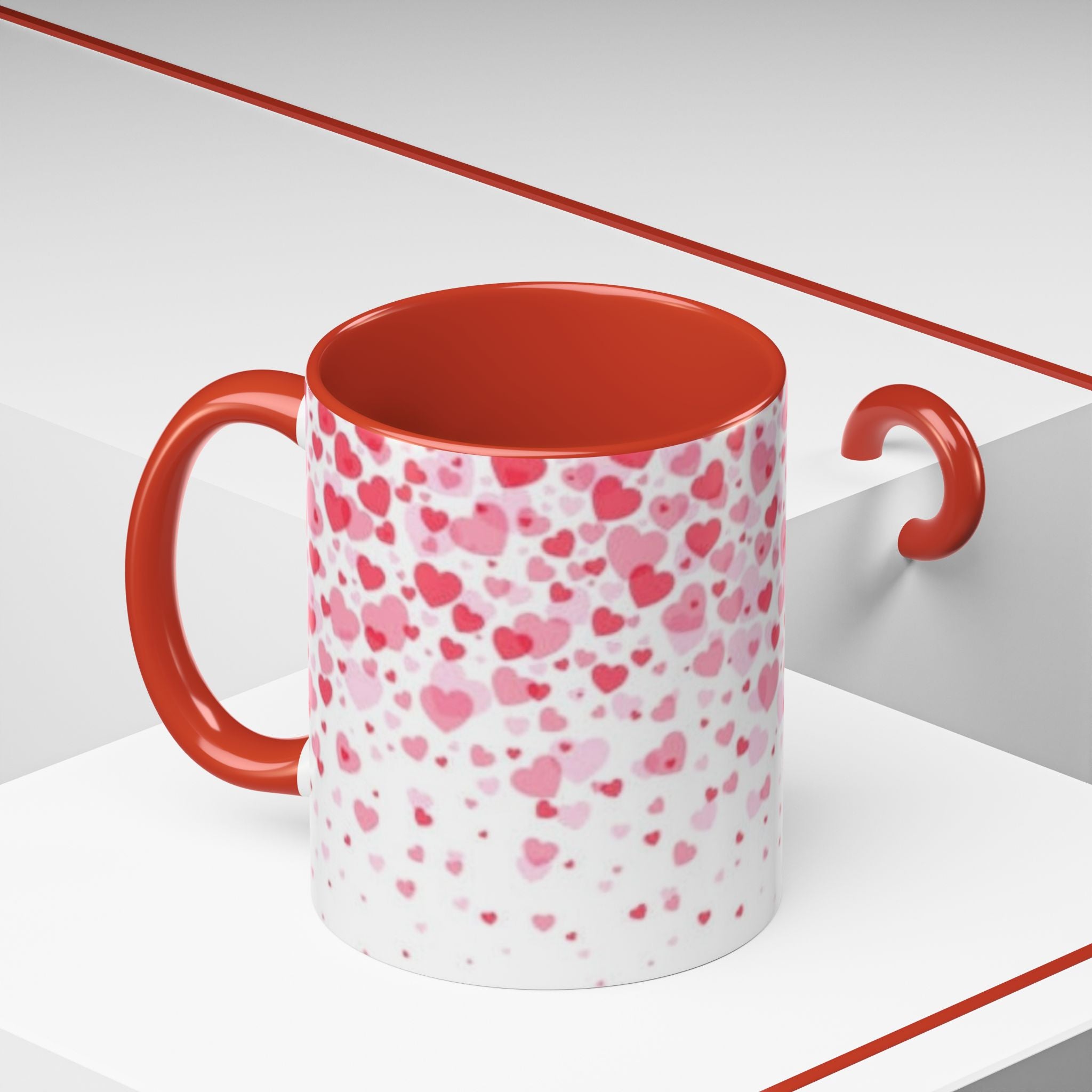 Heart Confetti Accent Coffee Mug — Pink Valentine’s Day Gift (11/15oz)