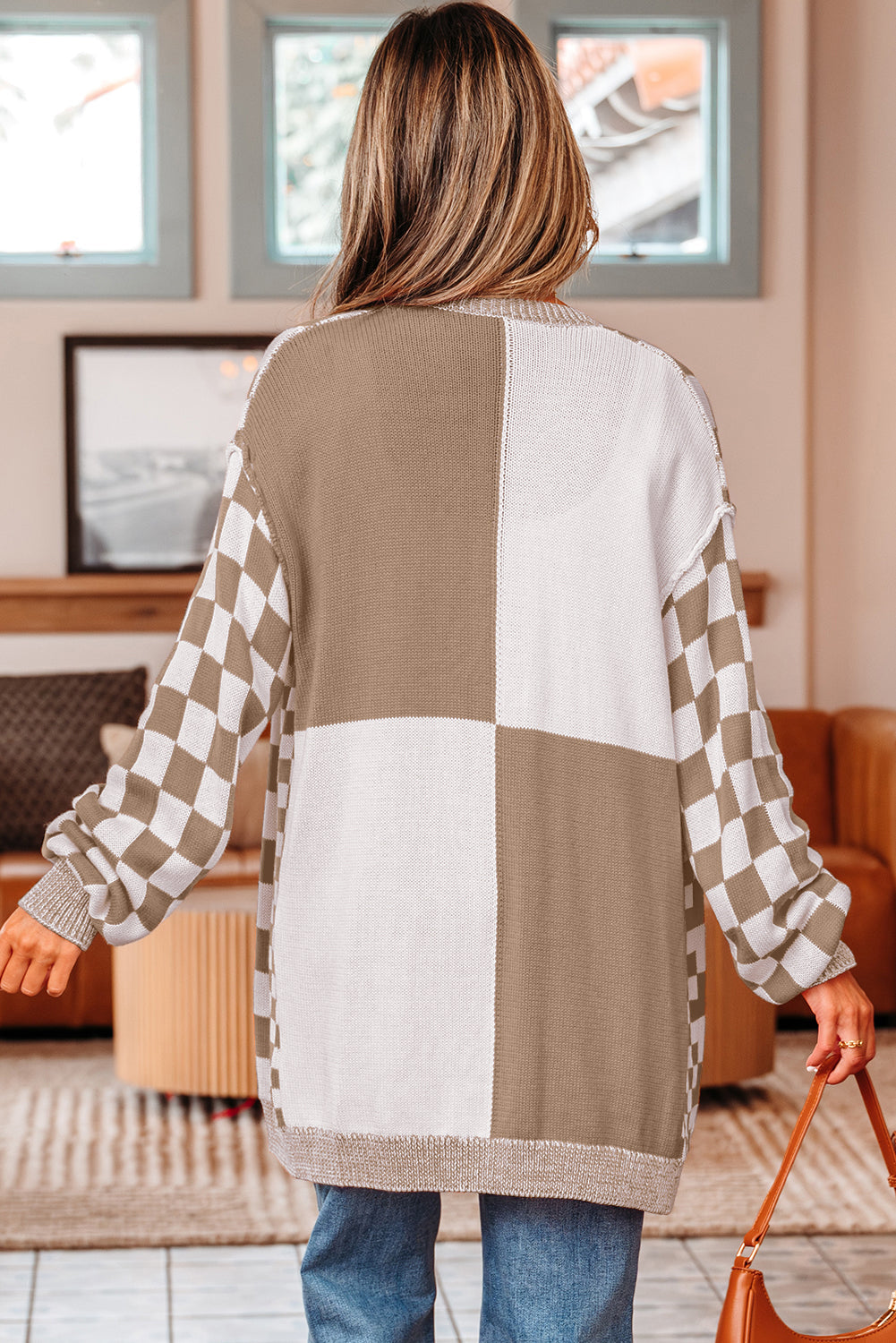 Checkered Drop Shoulder Cardigan