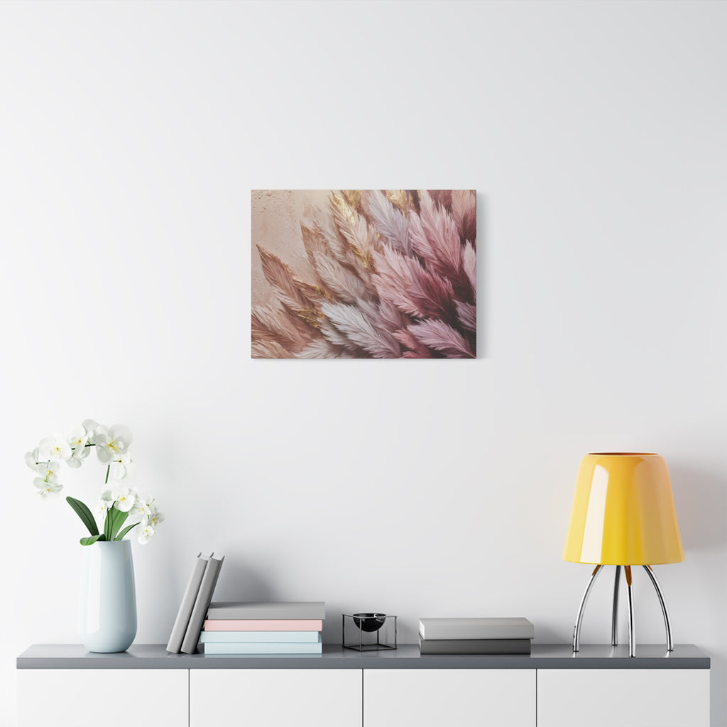 Feathered Pampas Wall Art Canvas — Blush Pink Botanical Decor, Matte Stretched 1.25"