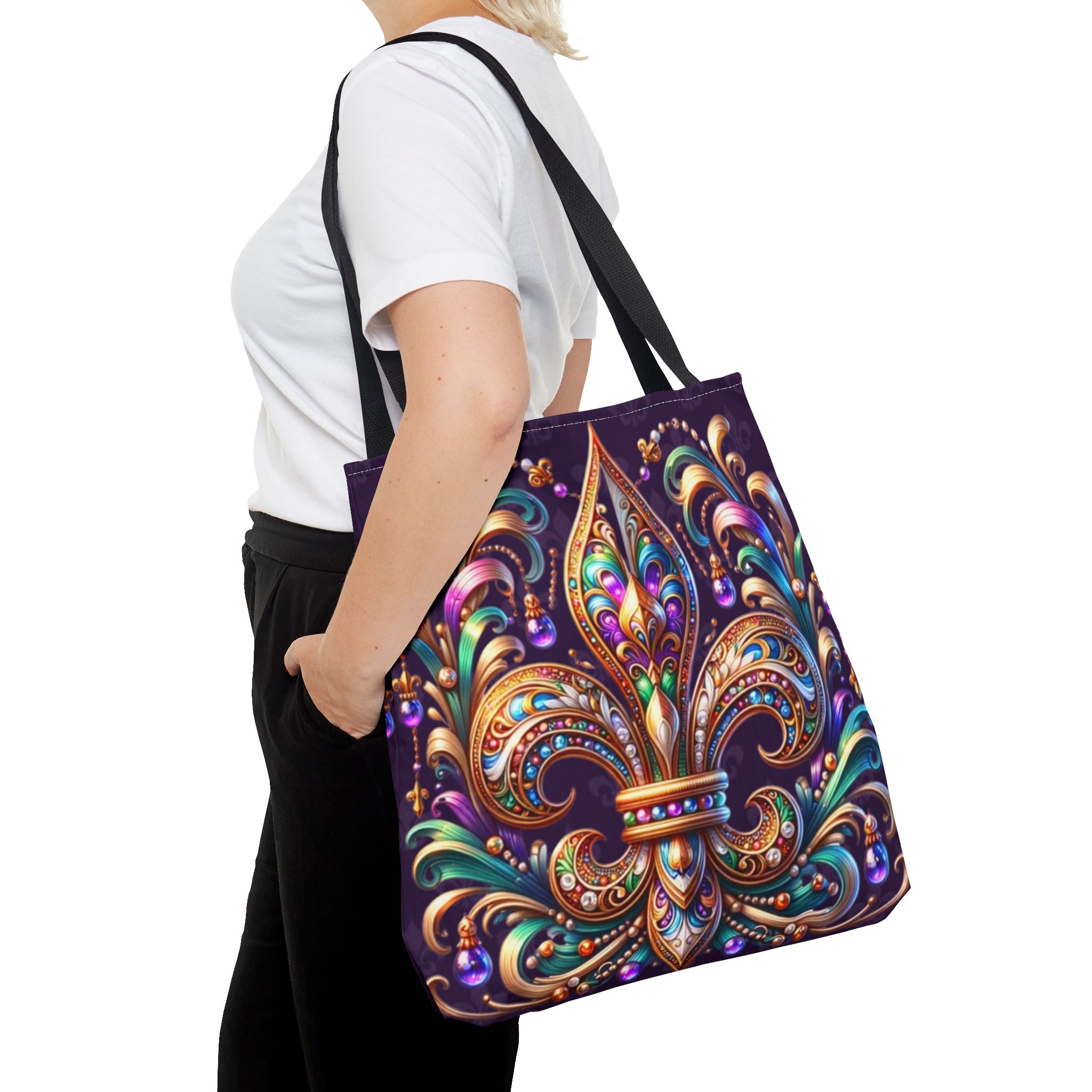 Fleur-de-Lis Jewel Tote Bag — Colorful Mardi Gras Boho Carryall