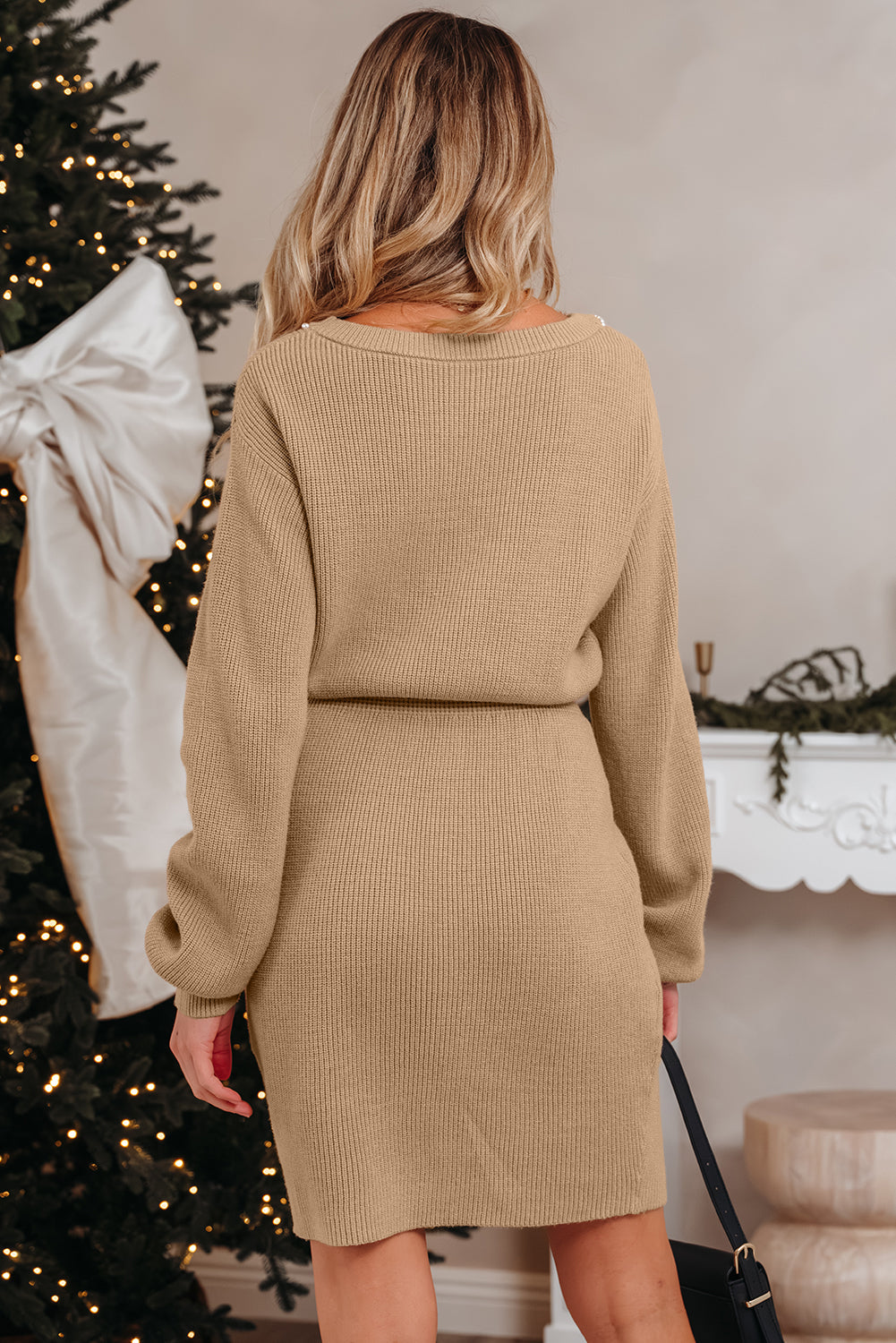 Embellished Keyhole Ribbed Sweater Dress