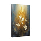 Golden Floral Canvas Print – Abstract White Flowers on Matte Stretched Canvas
