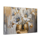 Floral Gold Vase Canvas Print — Elegant White & Blue Flower Wall Art