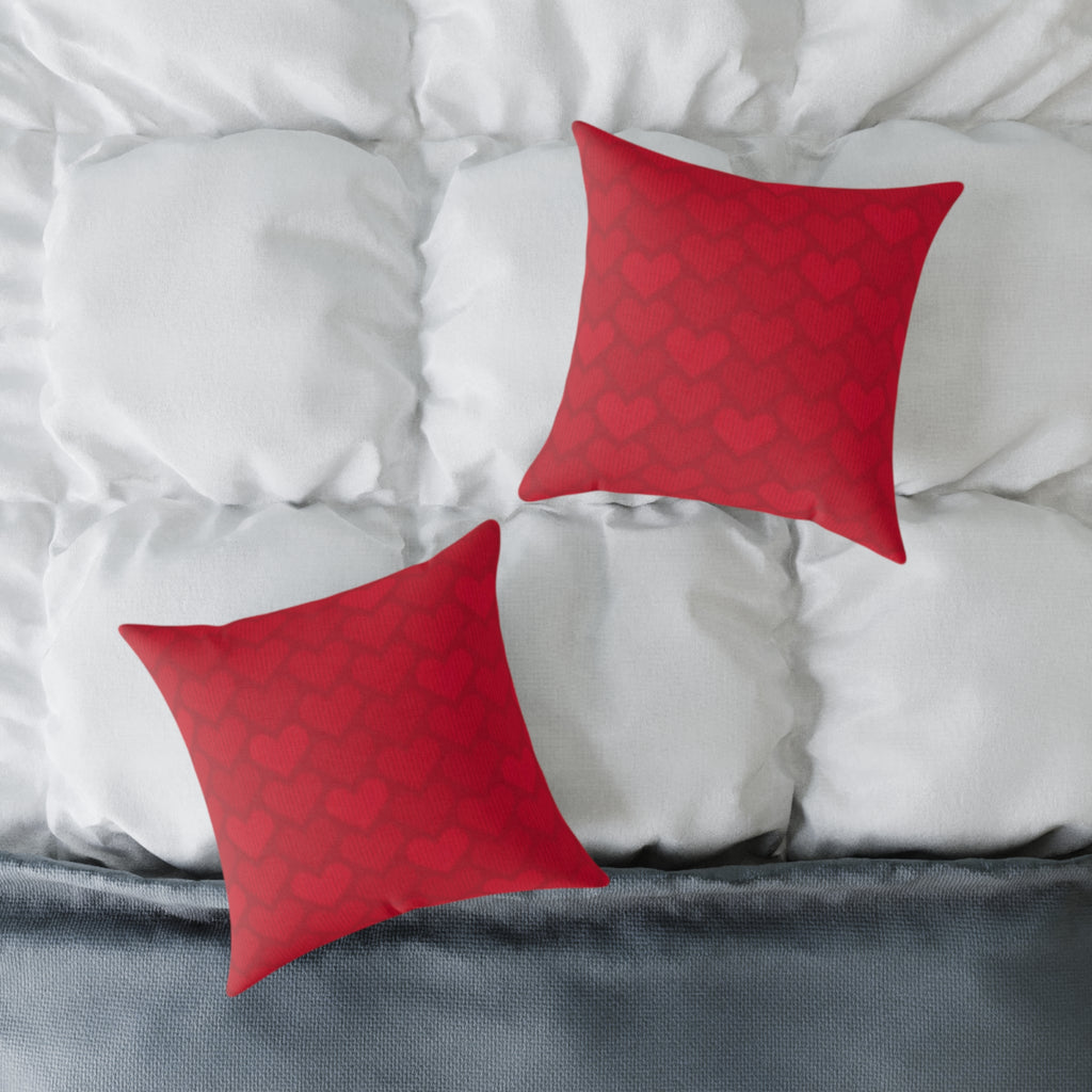 Red Heart Pattern Pillow - Valentine Decorative Square Throw Pillow