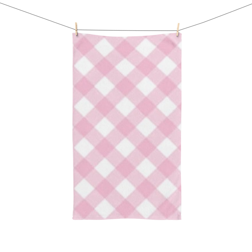 Pink Gingham Hand Towel — Cute Farmhouse Kitchen & Bathroom Accent