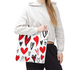 Heart Pattern Tote Bag — Red & Black Doodle Hearts All-Over Print