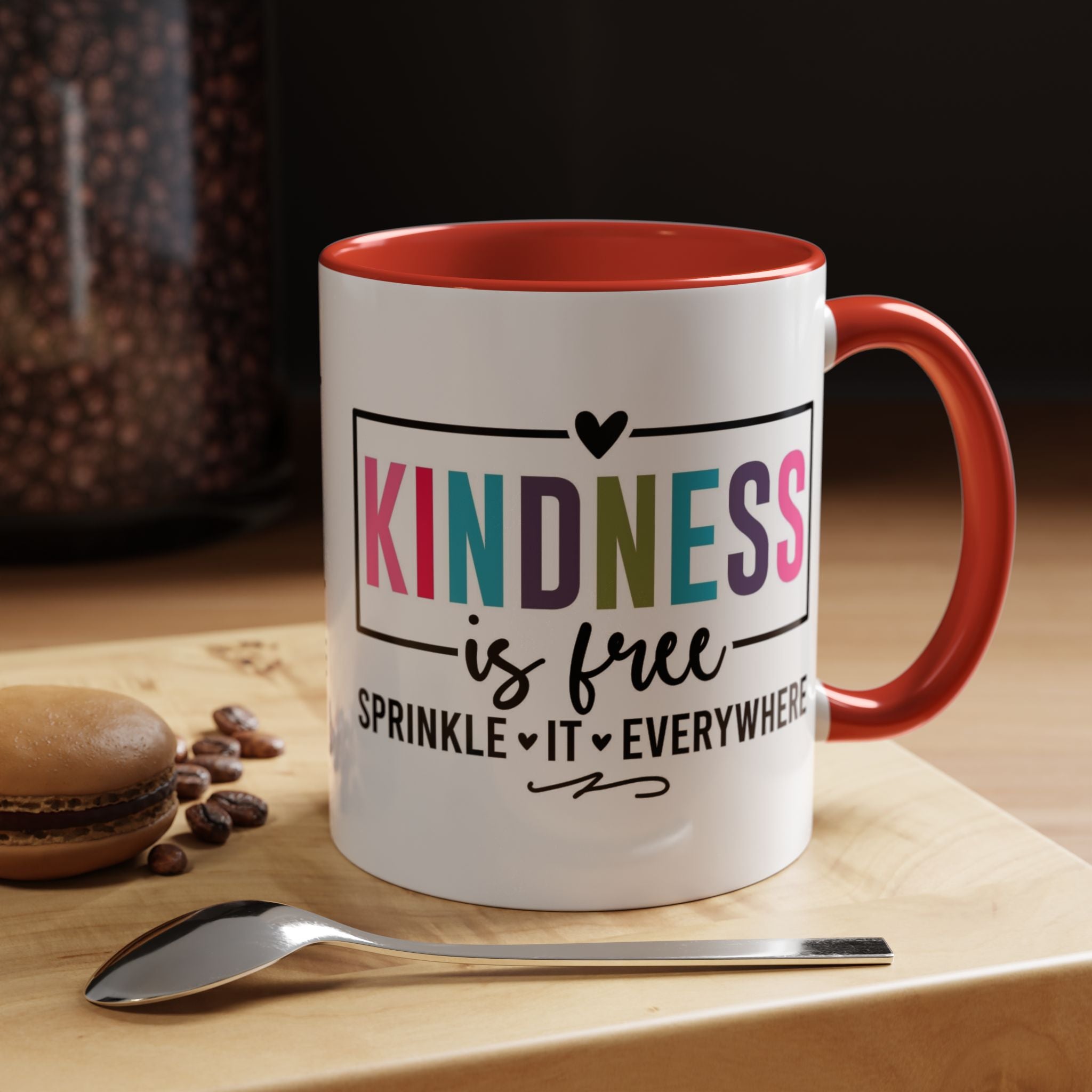 Kindness Is Free Accent Coffee Mug — Inspirational Pink Interior 11/15oz