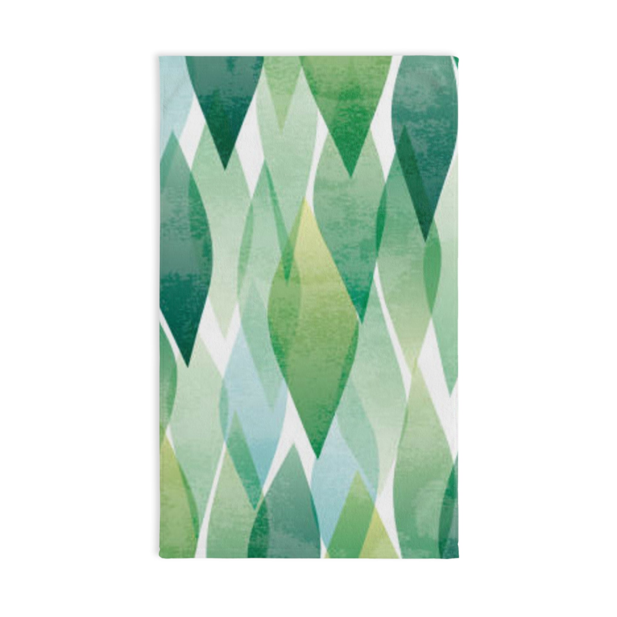Green Geometric Leaf Pattern Hand Towel — Botanical Modern Kitchen & Bathroom Decor