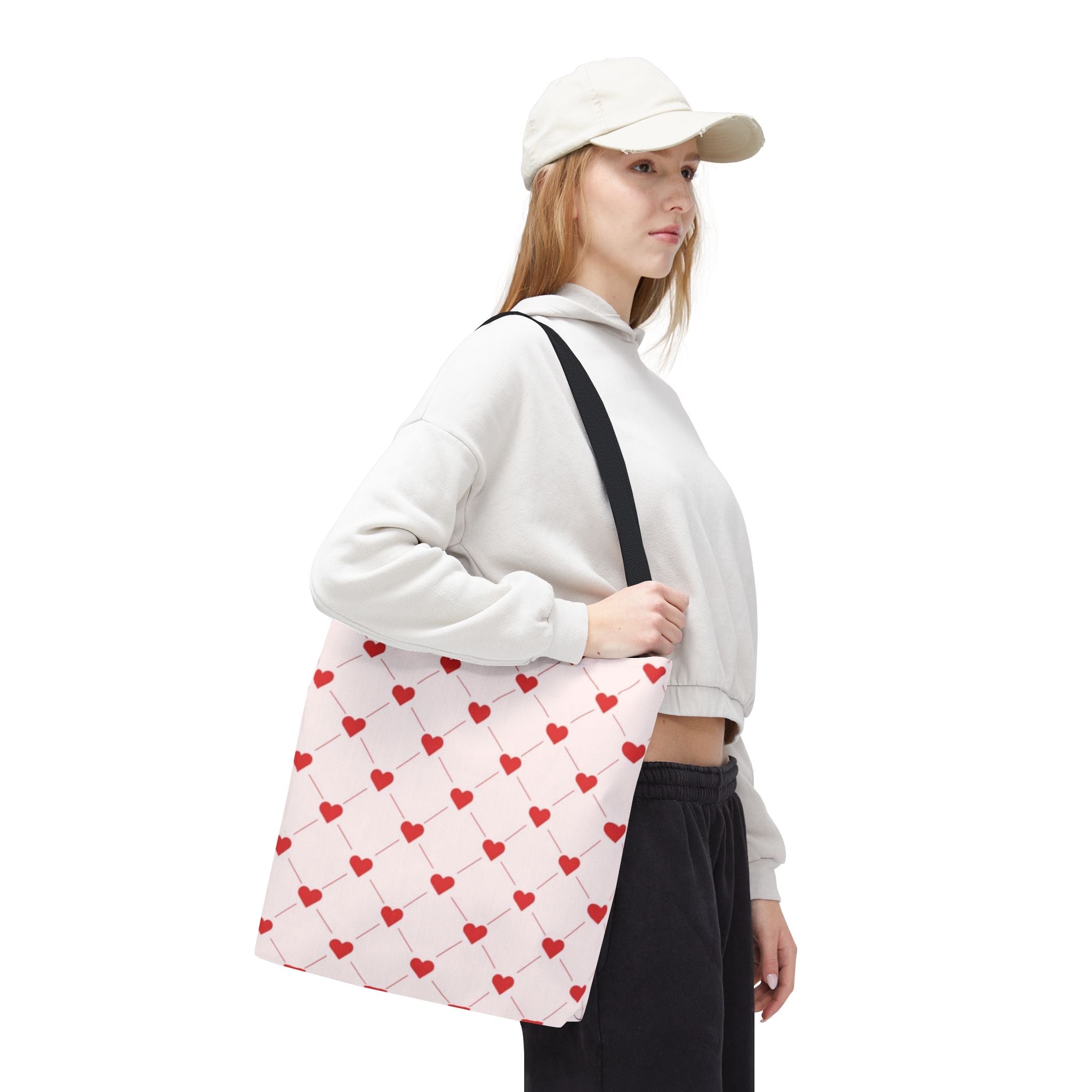 Heart Pattern Tote Bag — Pink Red Valentine Shopper
