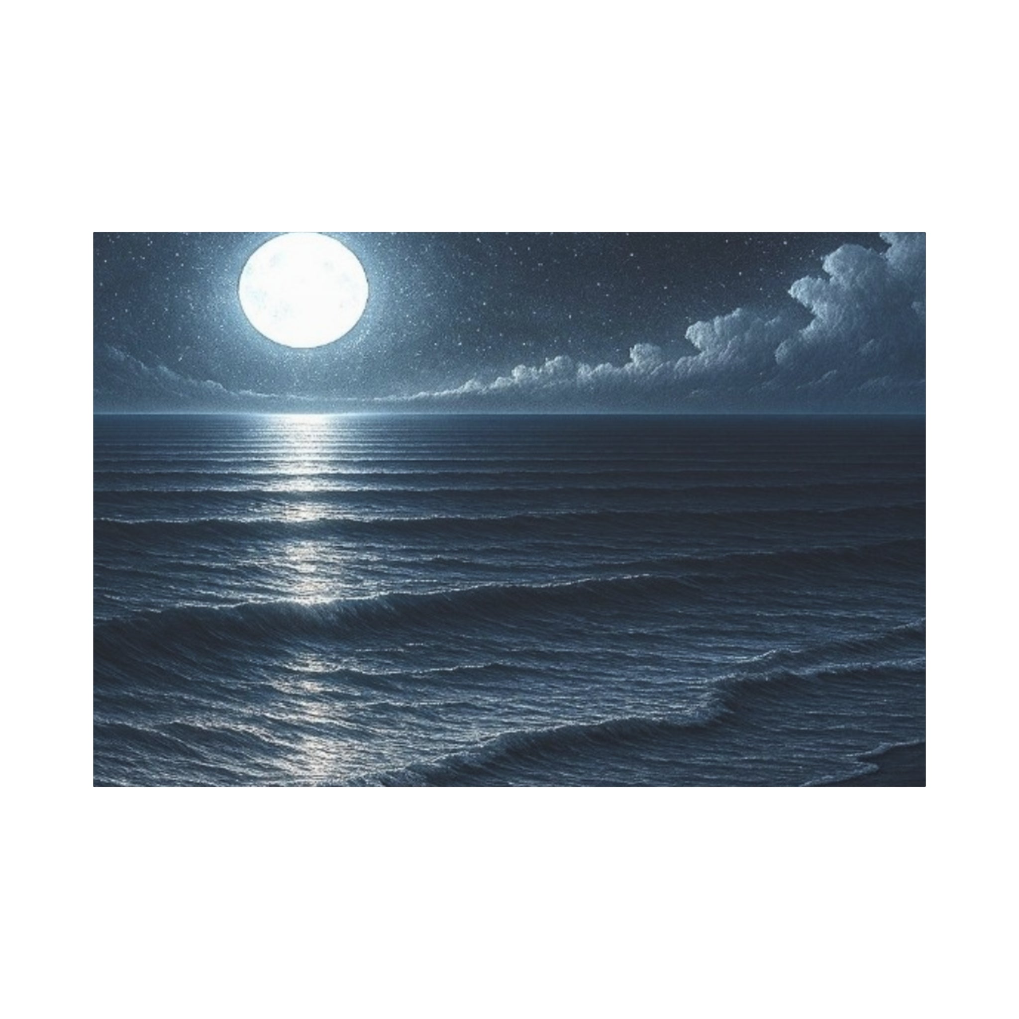 Moonlit Ocean Canvas Wall Art — Serene Night Seascape Matte Stretched Print