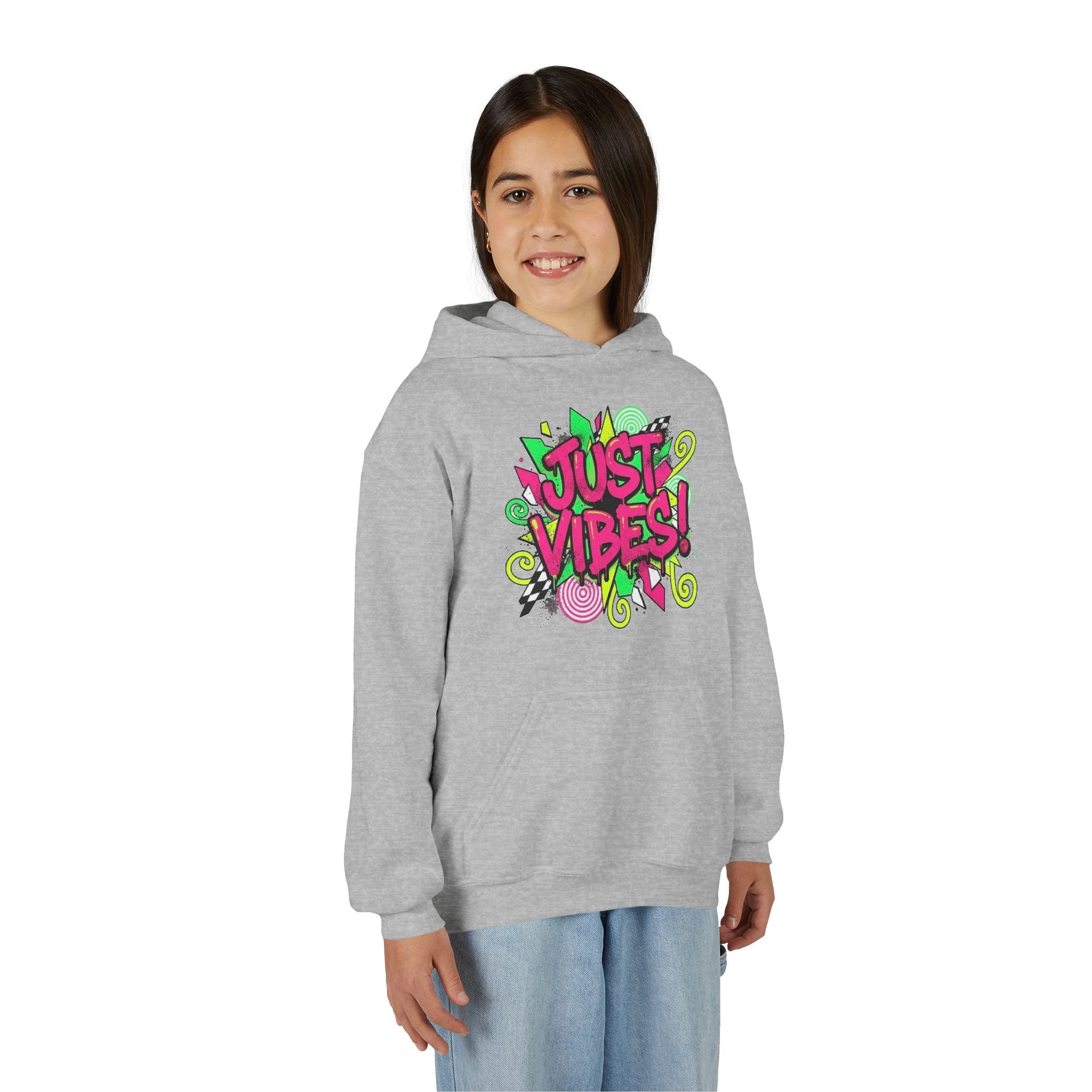 Youth Hoodie - "Just Vibes" Neon Graffiti Pullover