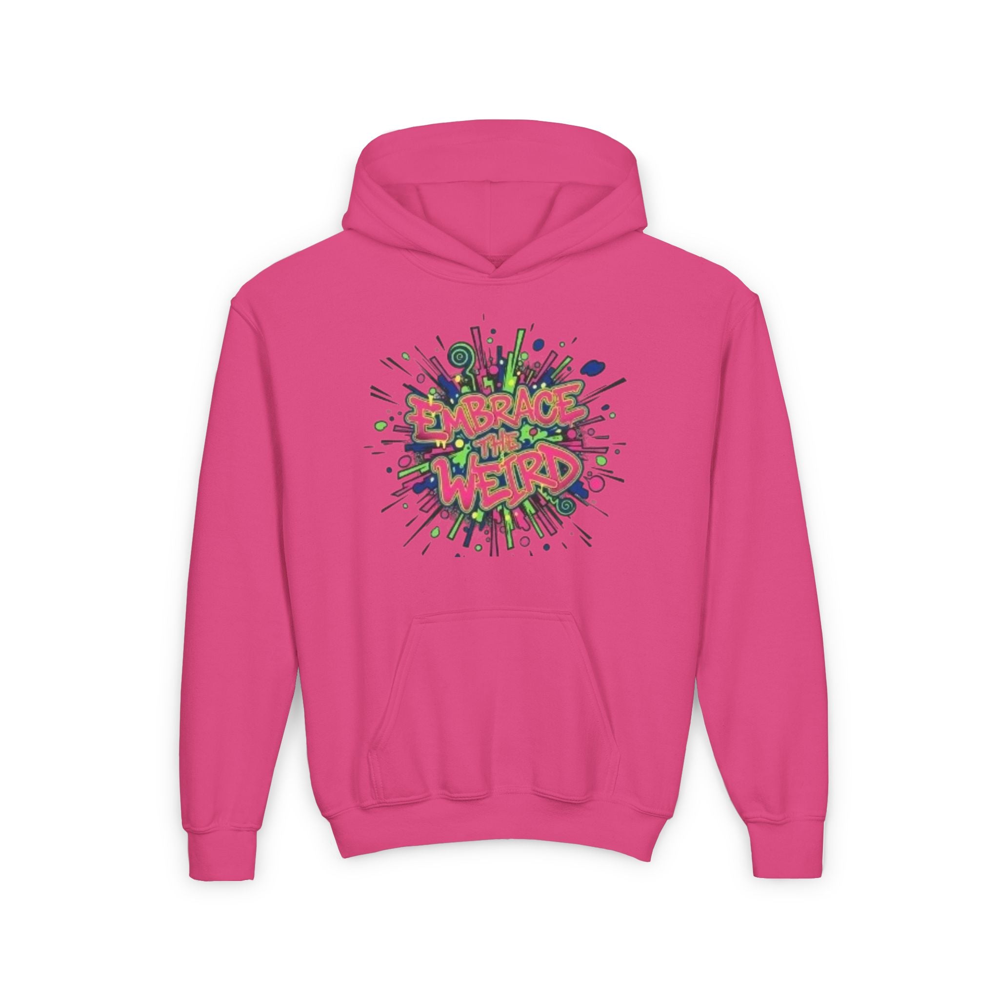 Youth Hoodie — "Embrace the Weird" Colorful Graffiti Graphic