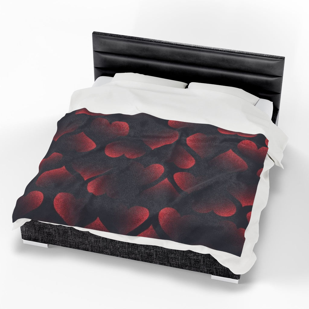 Red Heart Pattern Velveteen Plush Blanket — Cozy Romantic Throw for Valentine’s Day
