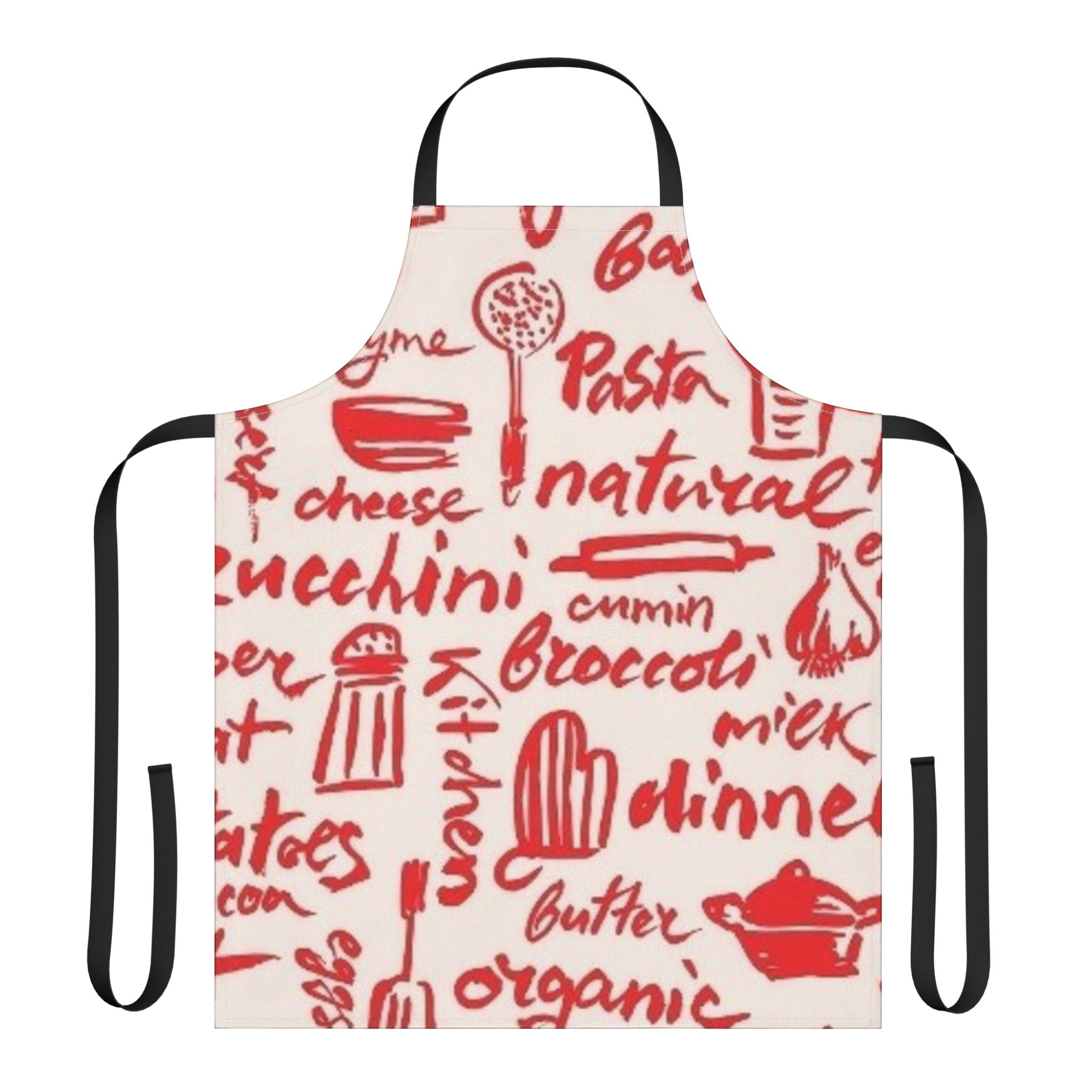 Kitchen Script Apron — Red Cooking Words Design