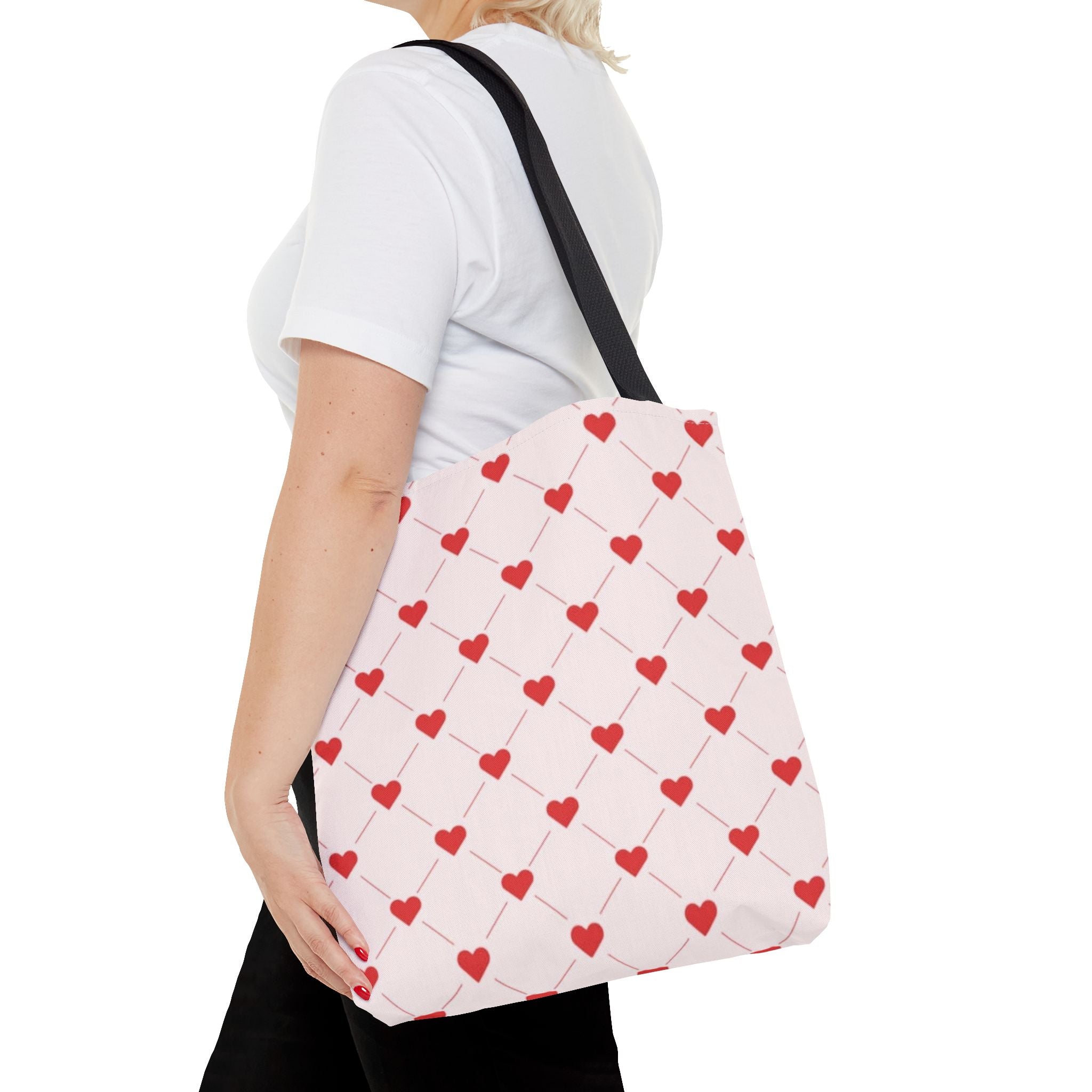 Heart Pattern Tote Bag — Pink Red Valentine Shopper