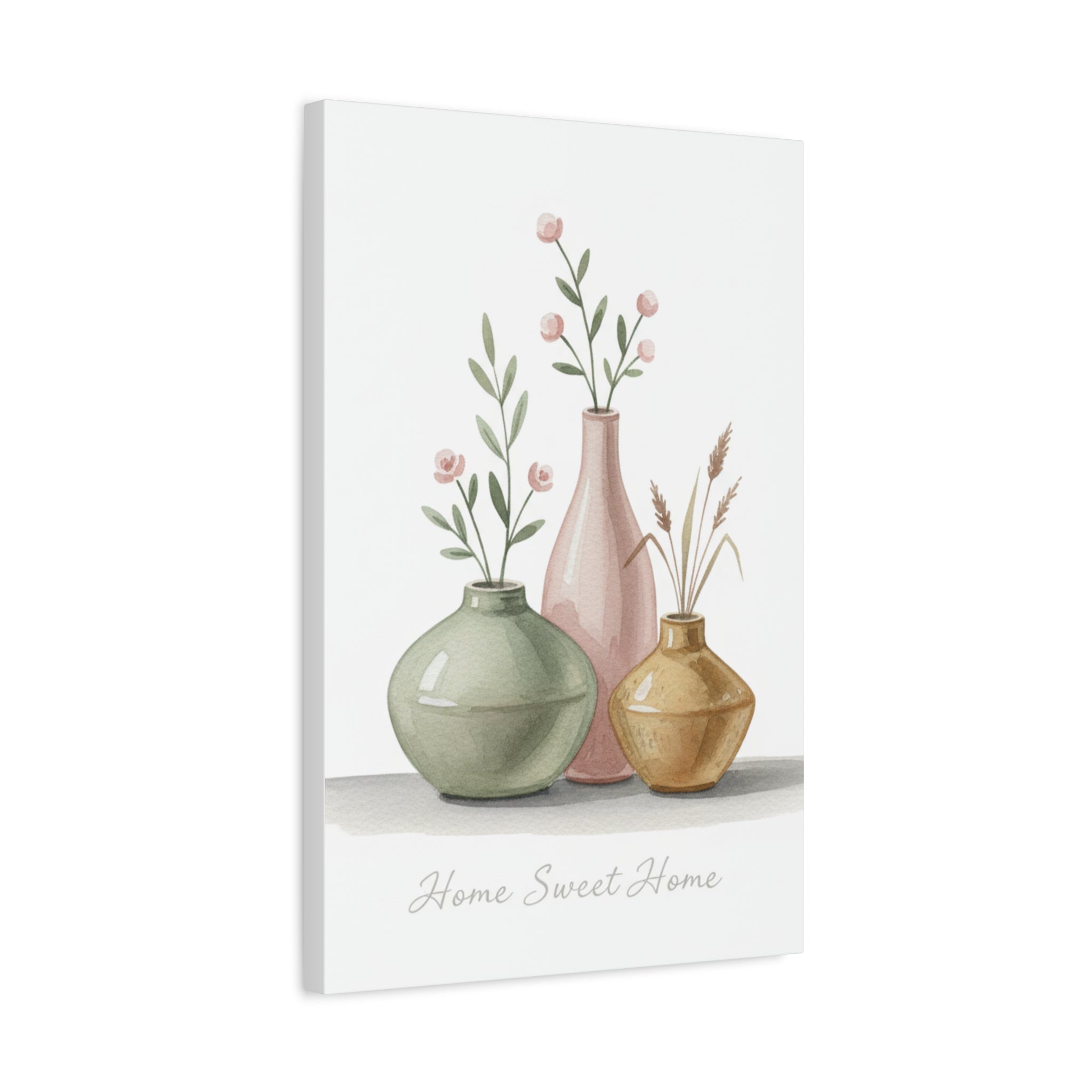 Home Sweet Home Canvas Wall Art — Pastel Vases Still Life Matte Stretched Canvas