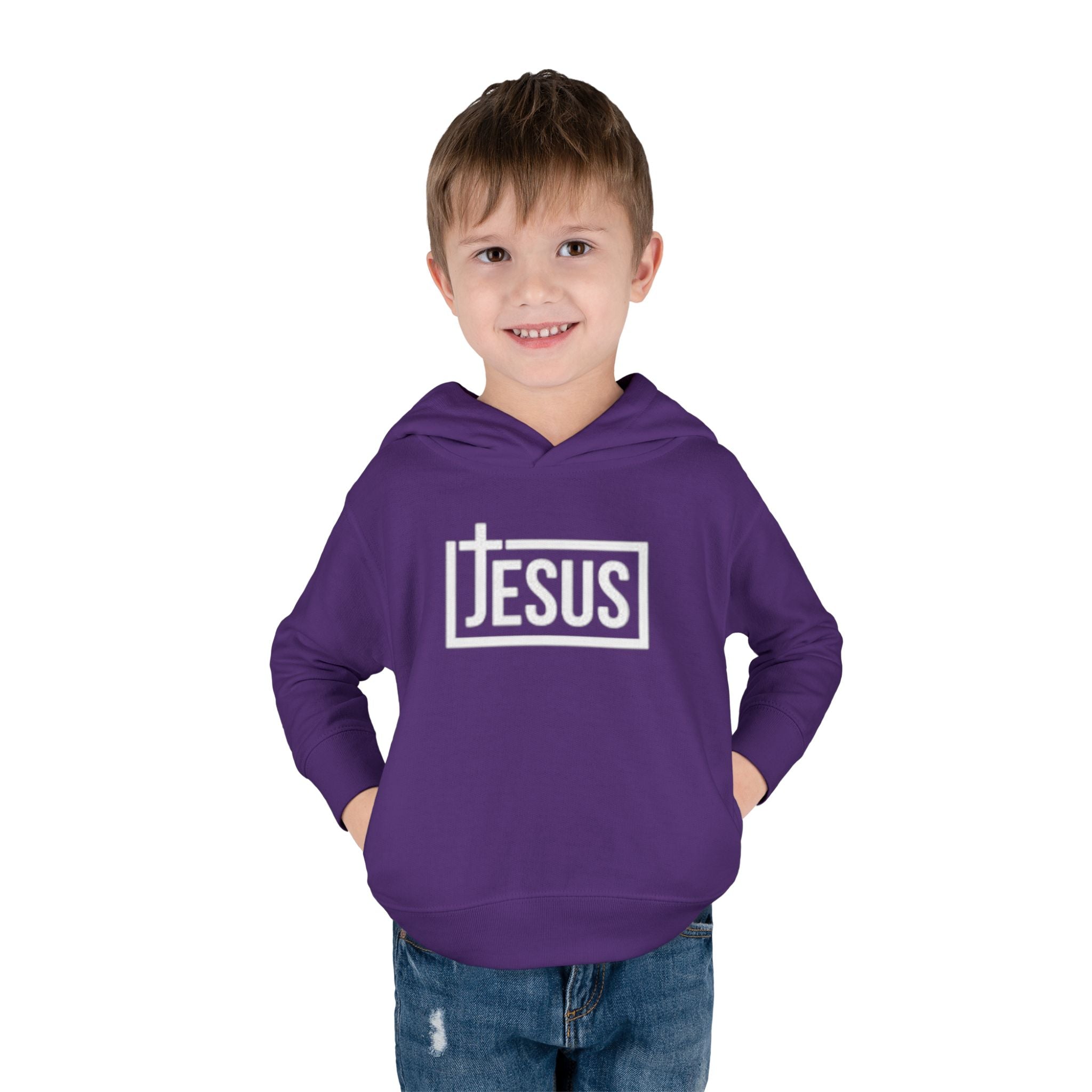 Toddler Jesus Hoodie – Kids Faith Pullover Fleece with 'JESUS' Box Logo