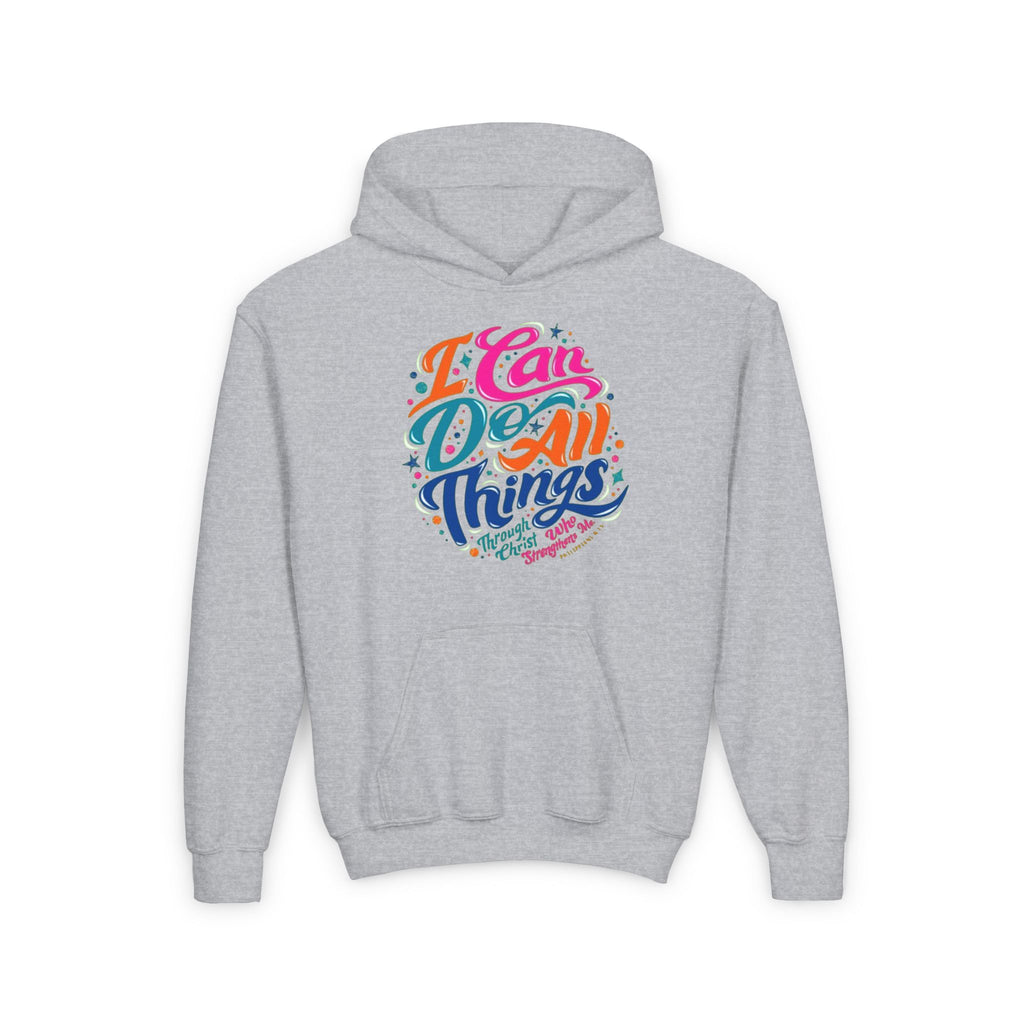 Youth Hoodie — "I Can Do All Things" Inspirational Christian Sweatshirt