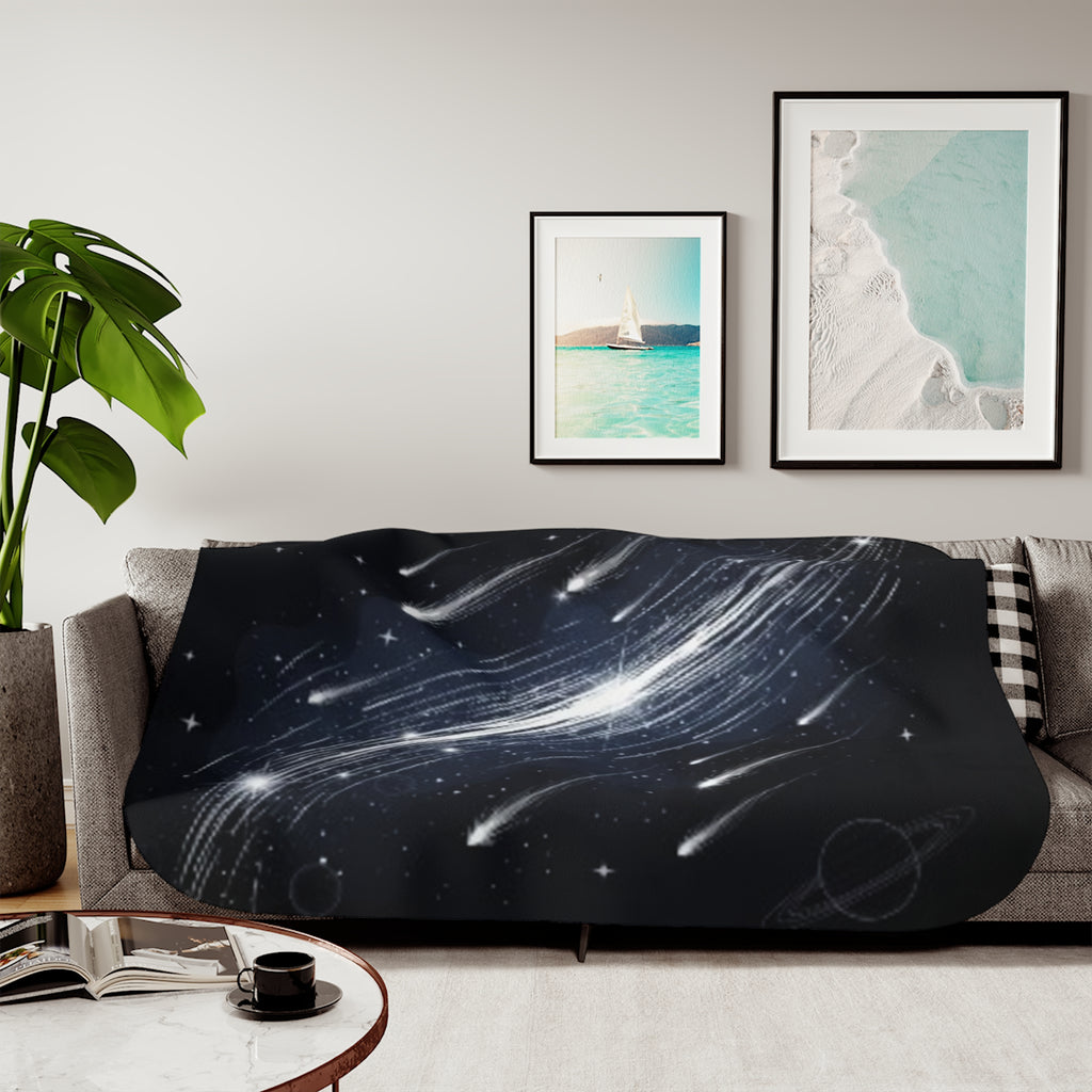 Galaxy Meteor Shower Sherpa Blanket — Cozy Space-Themed Throw