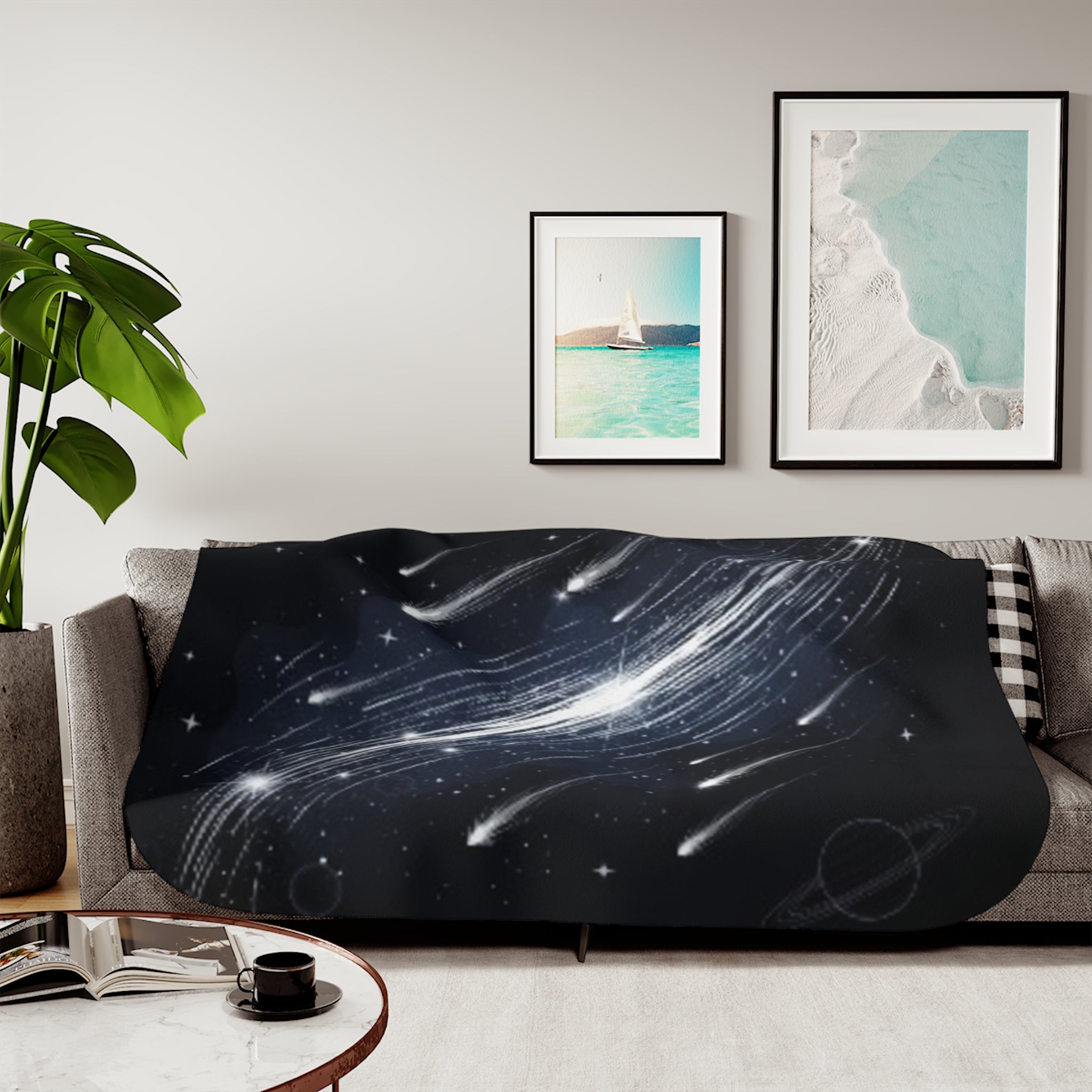 Galaxy Meteor Shower Sherpa Blanket — Cozy Space-Themed Throw