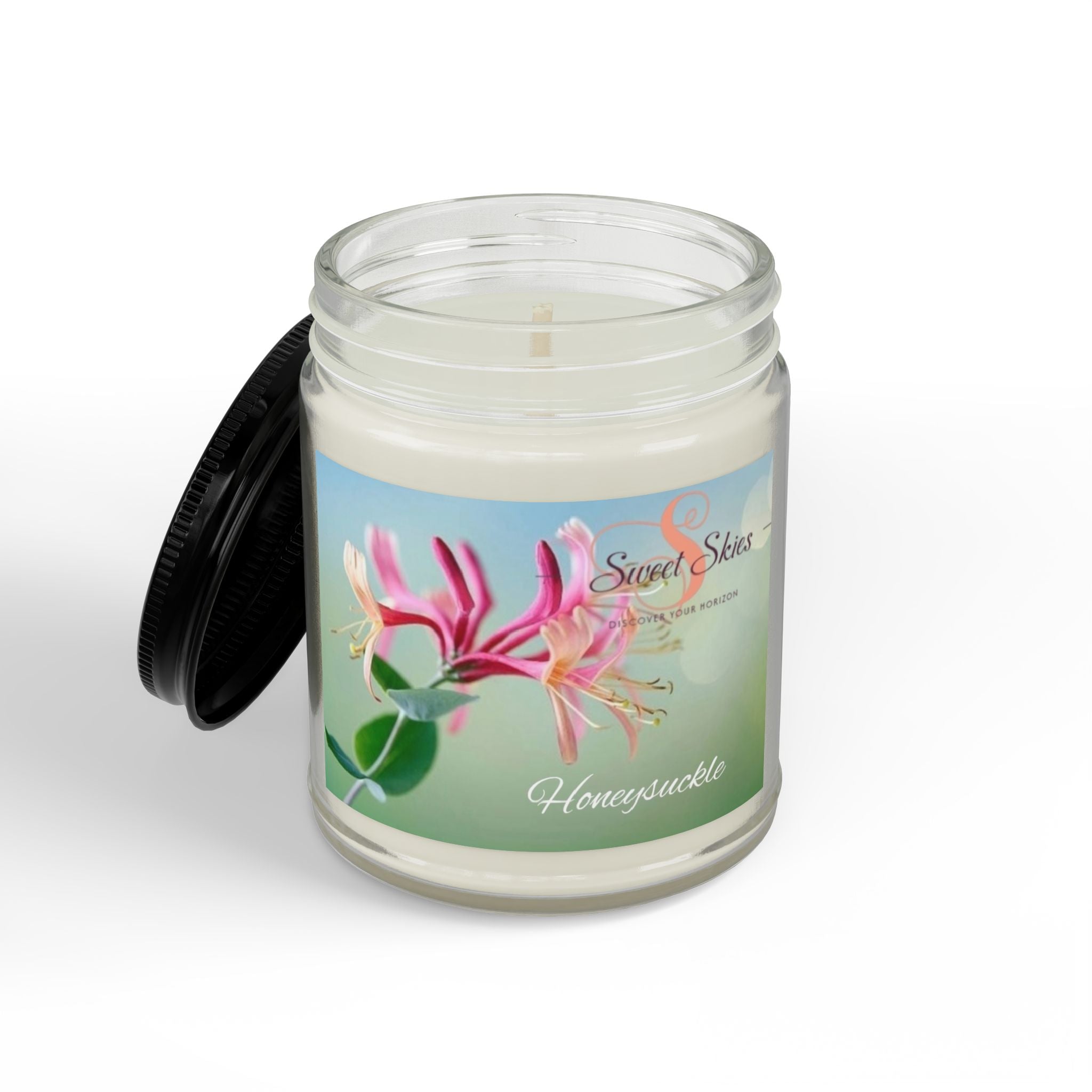 Honeysuckle Soy Candle Jar — 9oz Scented Candle with Black Lid