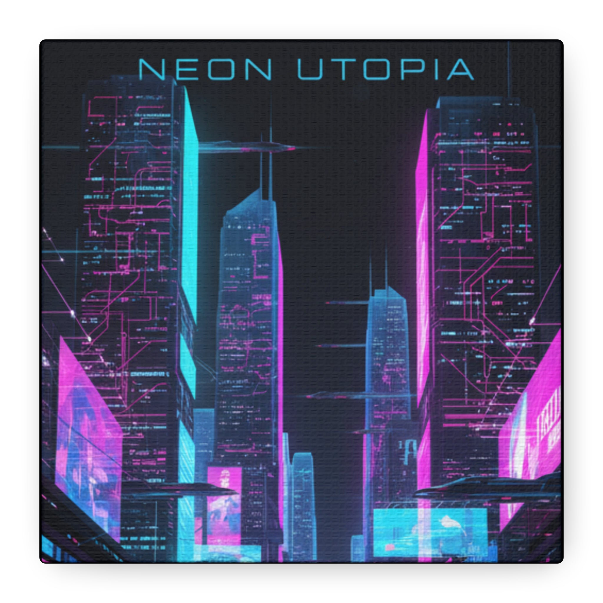 Neon Utopia Cyberpunk Cityscape, Matte Canvas
