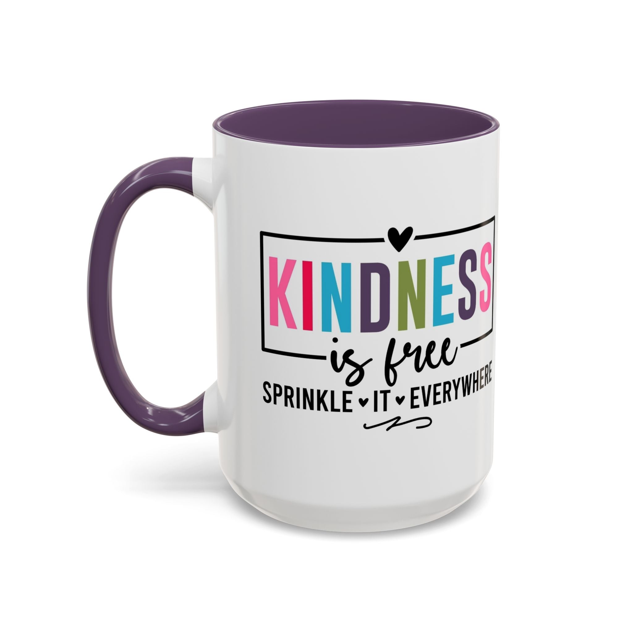 Kindness Is Free Accent Coffee Mug — Inspirational Pink Interior 11/15oz