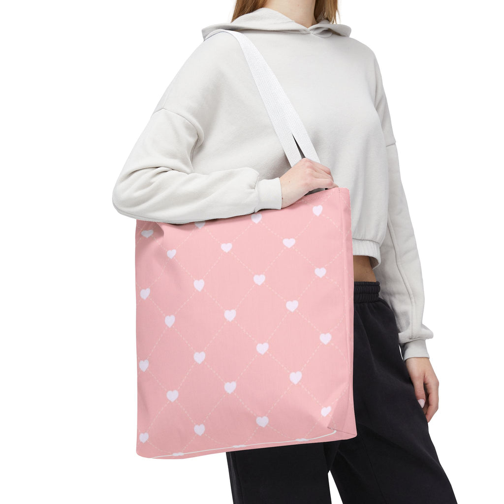 Pink Heart Pattern Tote Bag — Cute Pink AOP Shopper for Everyday Use
