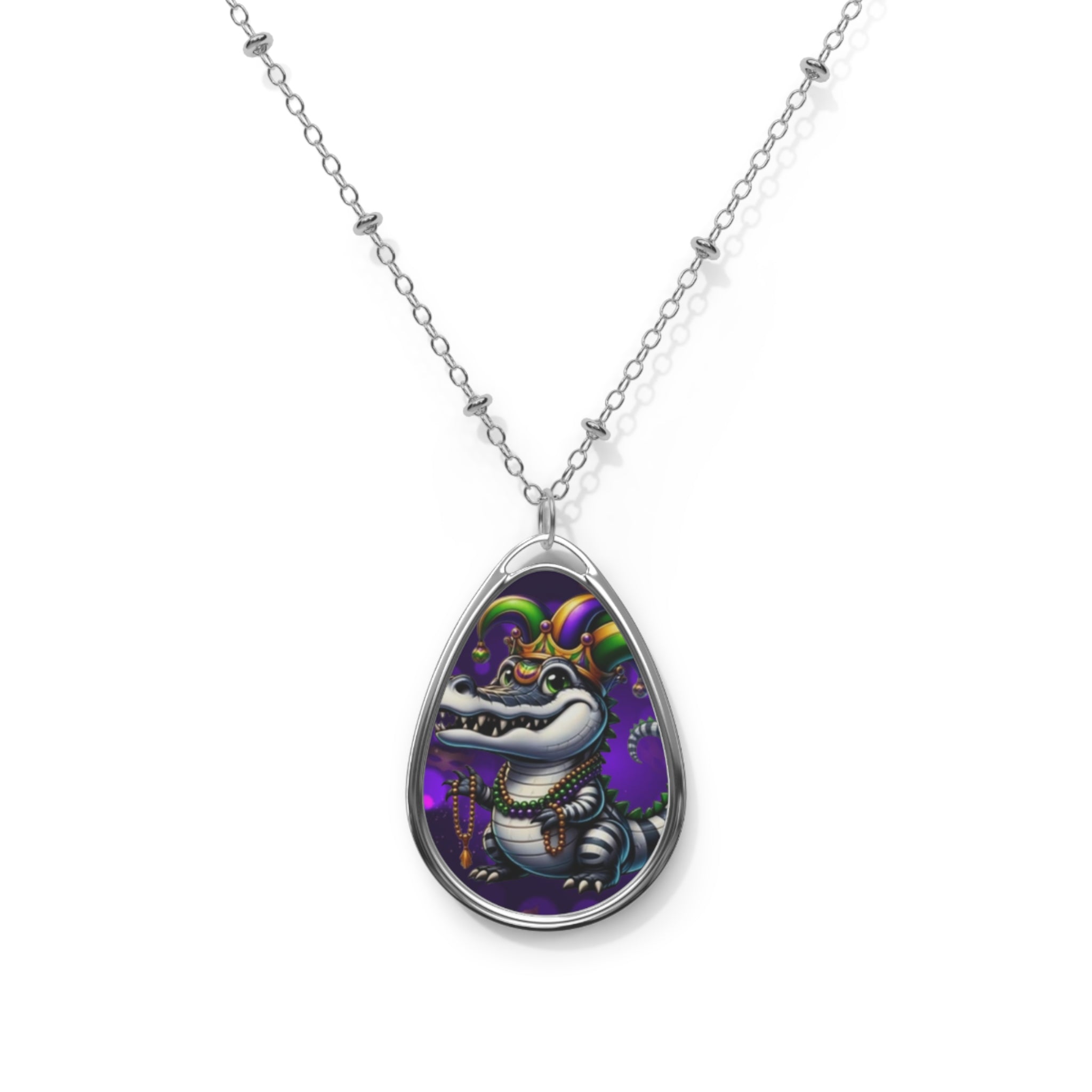Mardi Gras Alligator Oval Necklace