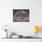 Milky Way Over Snowy Cabin — Matte Stretched Canvas Wall Art