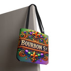 Bourbon St. Parade Tote Bag — Mardi Gras Fleur-de-Lis All-Over Print