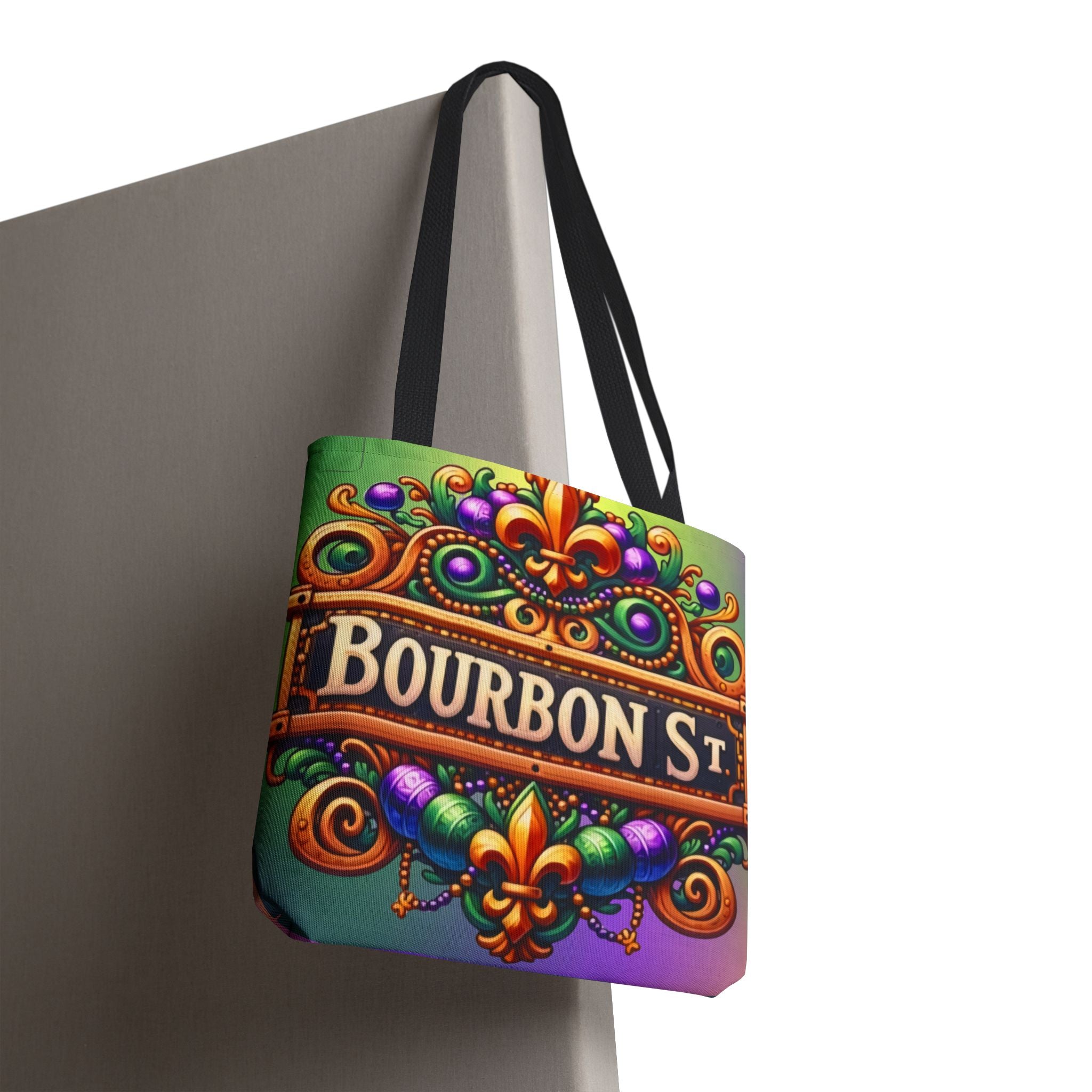Bourbon St. Parade Tote Bag — Mardi Gras Fleur-de-Lis All-Over Print