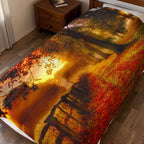 Velveteen Plush Blanket – Golden Autumn Forest Sunset Landscape