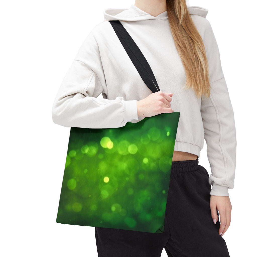 Green Bokeh Tote Bag — Sparkling Nature-Inspired All-Over Print Tote