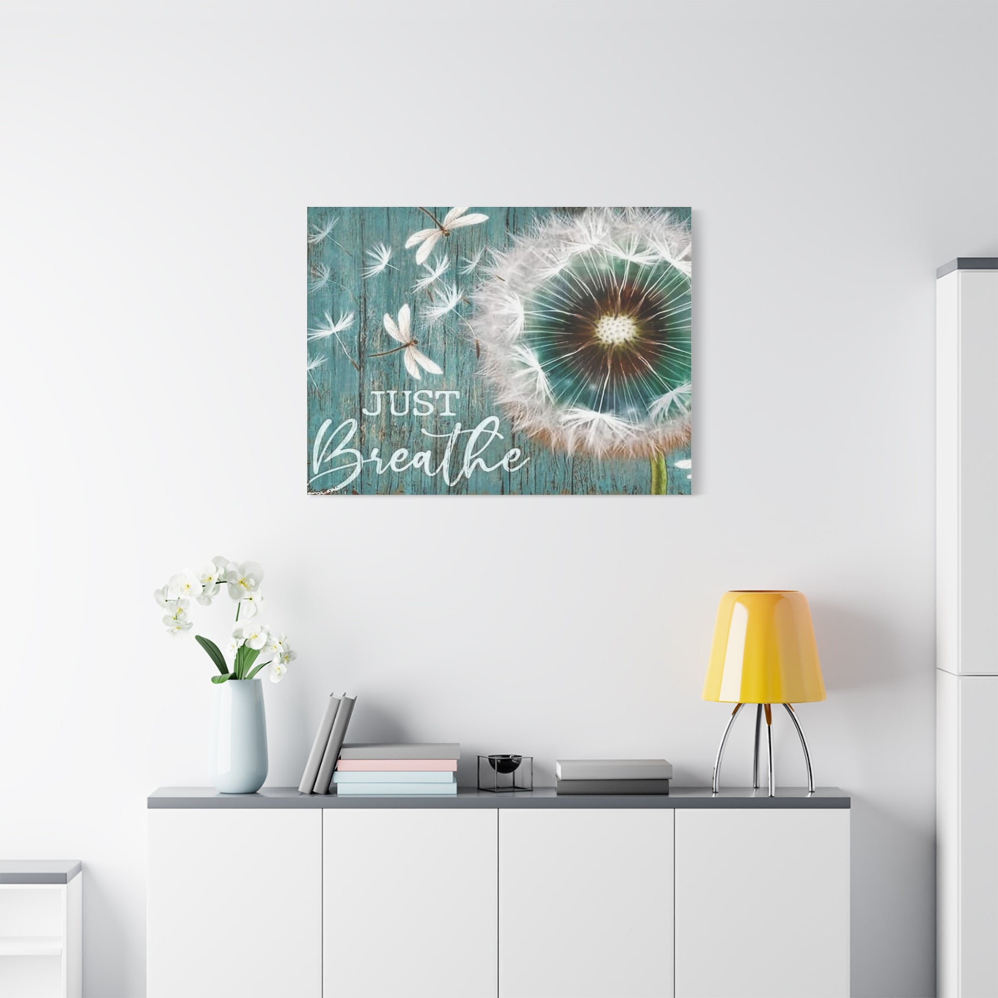 Canvas Wall Art — "Just Breathe" Dandelion Rustic Teal
