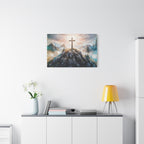 Cross on Mountain Matte Canvas Wall Art — Christian Inspirational Landscape