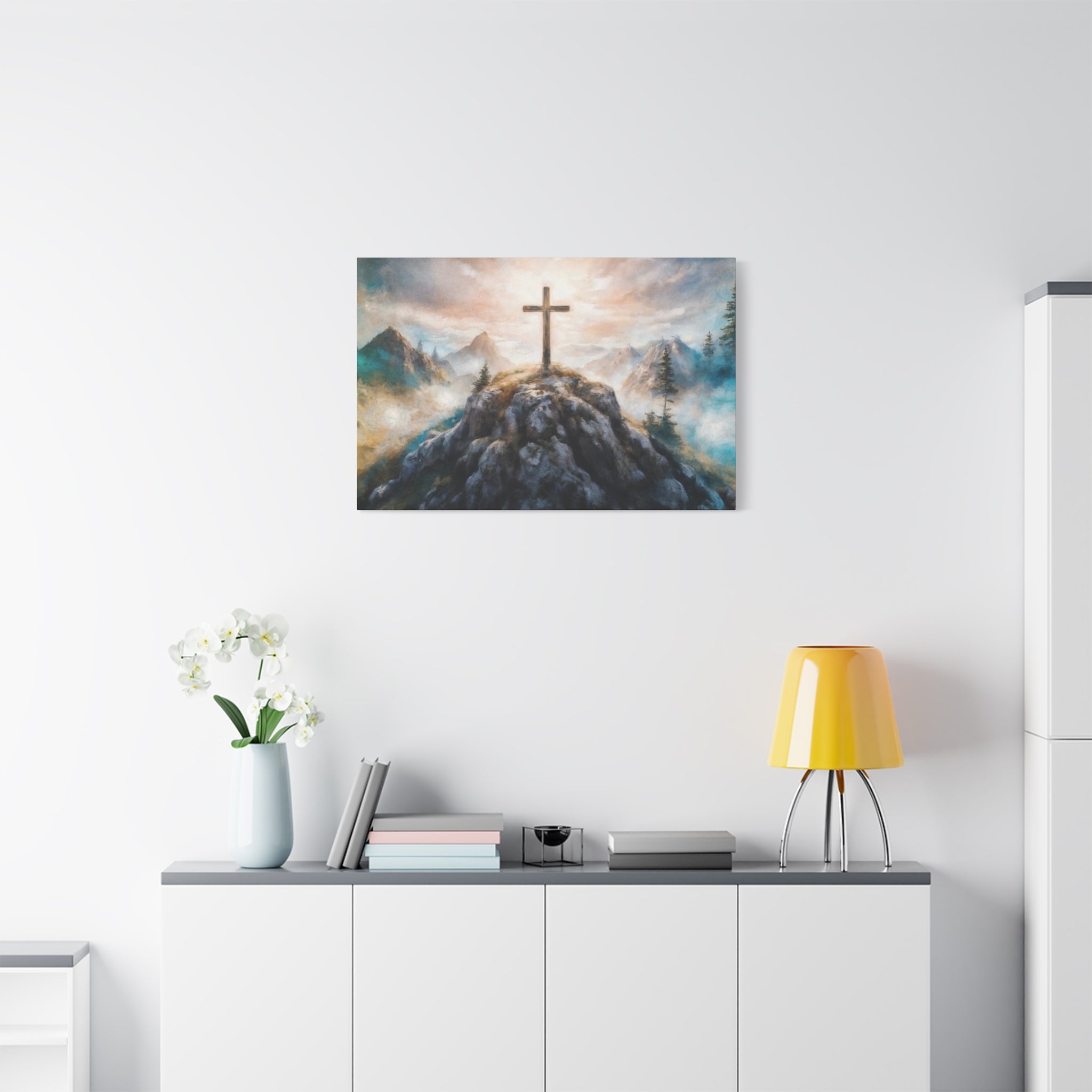 Cross on Mountain Matte Canvas Wall Art — Christian Inspirational Landscape