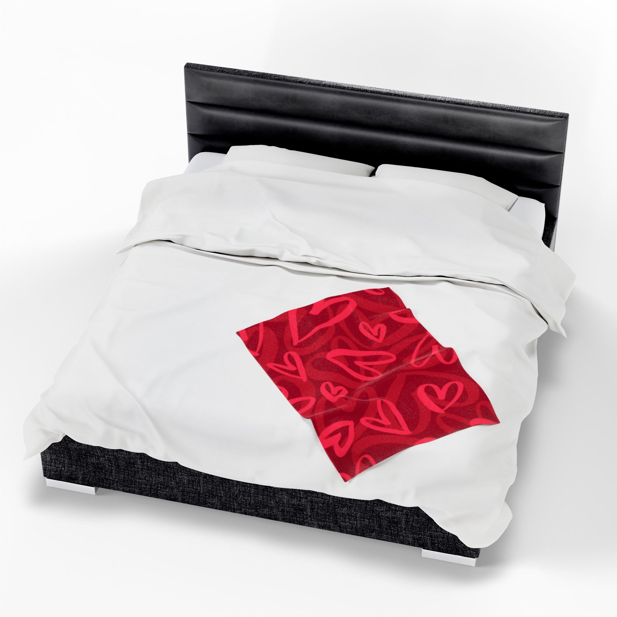Plush Blanket — Red Heart Doodle Velveteen Throw (Valentine’s Day Gift)