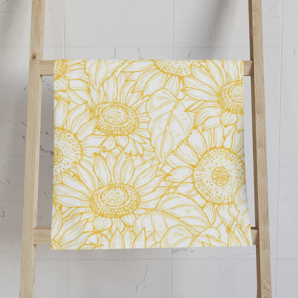Sunflower Sketch Hand Towel — Yellow Floral Kitchen & Bathroom Accent