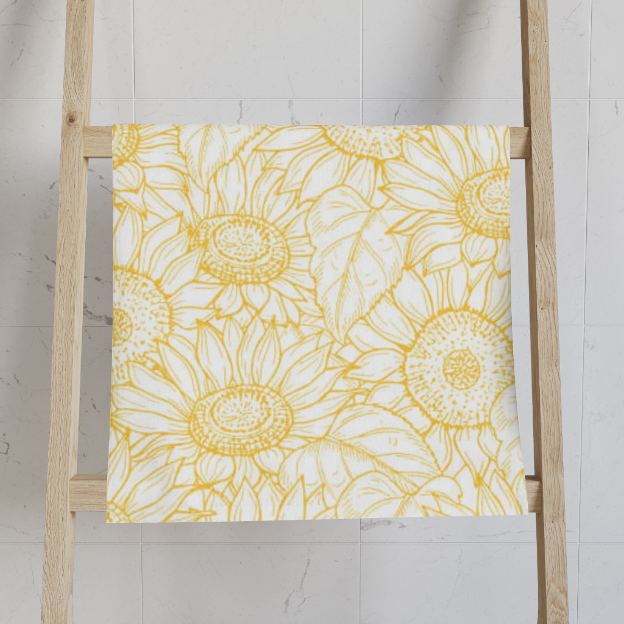 Sunflower Sketch Hand Towel — Yellow Floral Kitchen & Bathroom Accent