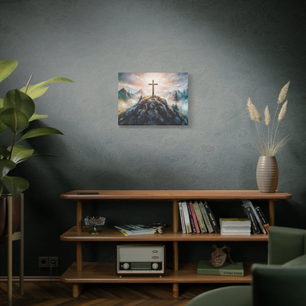 Cross on Mountain Matte Canvas Wall Art — Christian Inspirational Landscape