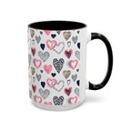 Heart Pattern Accent Coffee Mug — Pink & Navy Love Design (11/15 oz)