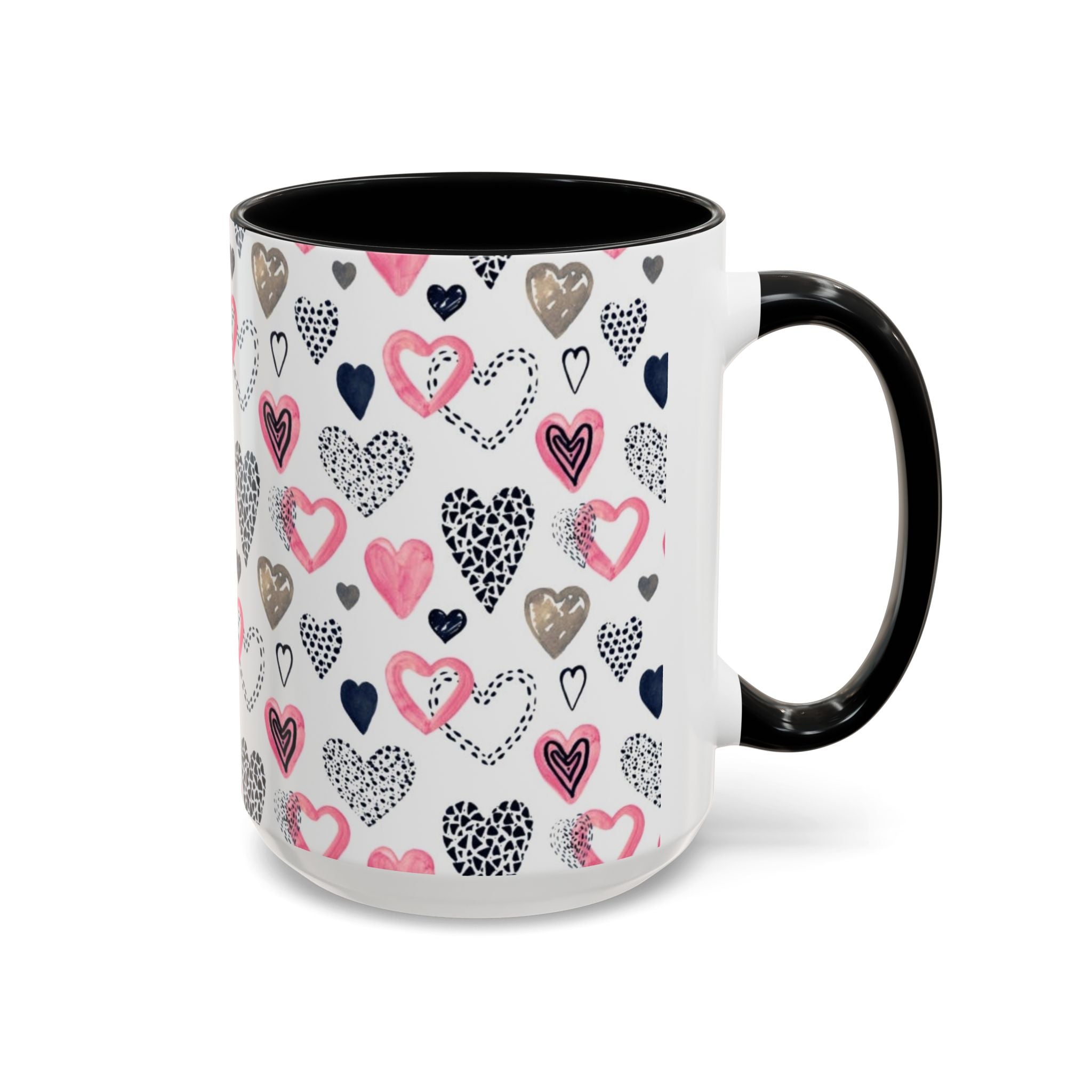 Heart Pattern Accent Coffee Mug — Pink & Navy Love Design (11/15 oz)
