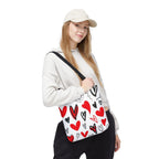 Heart Pattern Tote Bag — Red & Black Doodle Hearts All-Over Print