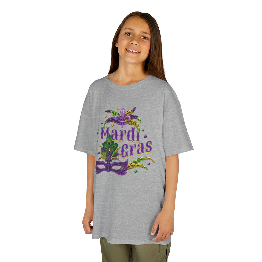 Kids Mardi Gras T-Shirt — Purple & Green Mask Design