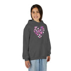 Youth Heart Doodle Hoodie — Pink Valentine Love Graphic Sweatshirt